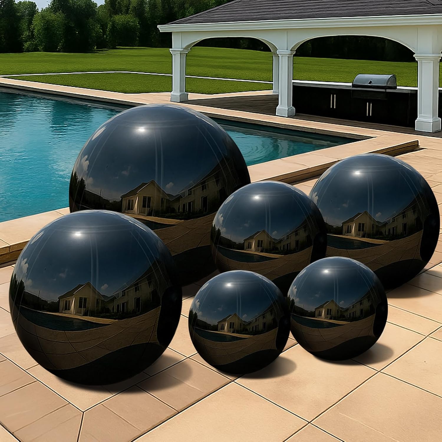Black 6PCS Inflatable Mirror Ball Set Reusable Large Event Decoration Balloon PVC Bubble Balloon with Electric Pump for Party, Wedding, Decor
