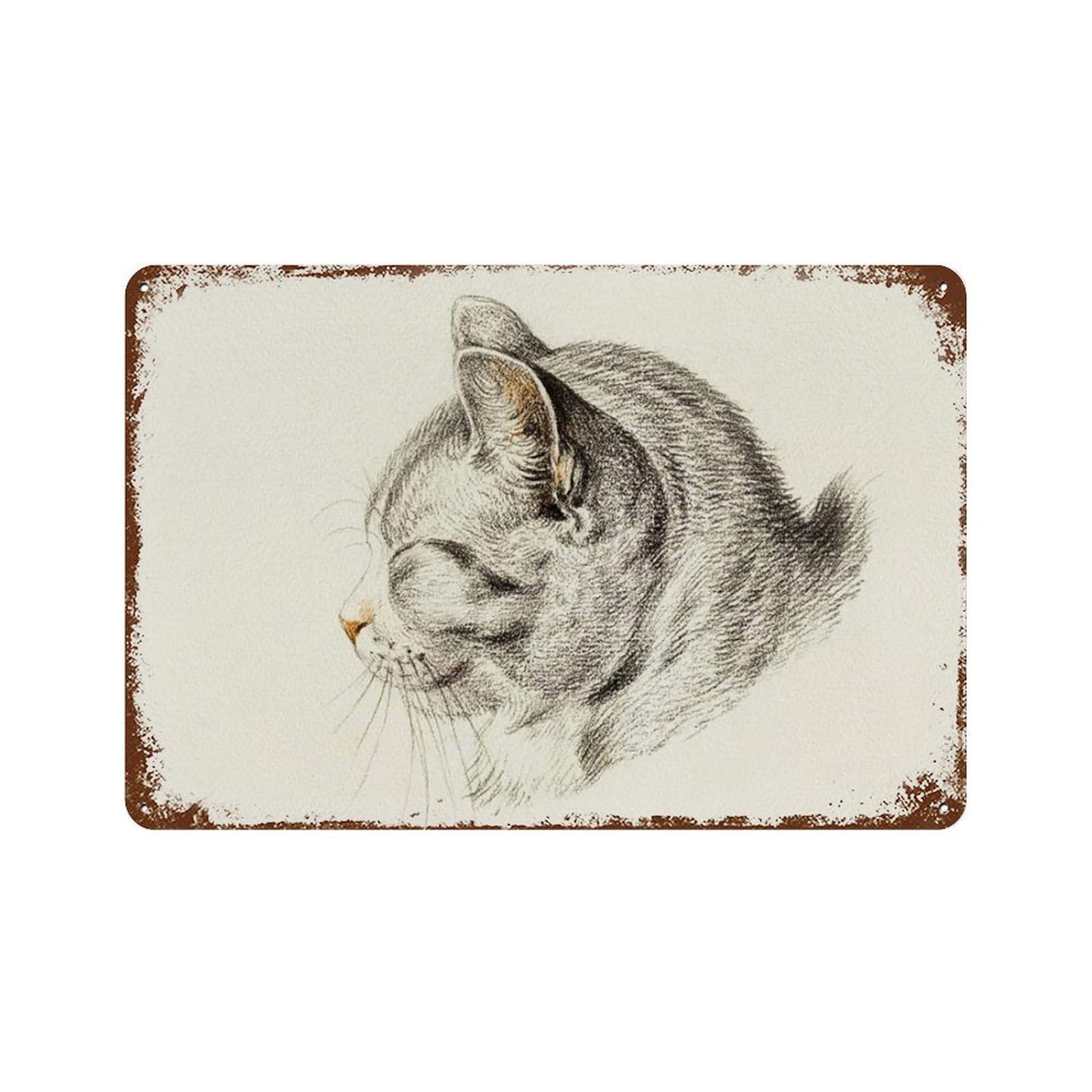 xiaoxiaoshen Cat Vintage, Sketch, Drawing, Gifts for Lovers, Able Work Wall Decor Art Metal Tin Poster Modern Home Decor Art Home Bar Shop Decorations Vintage Sign 20x30cm