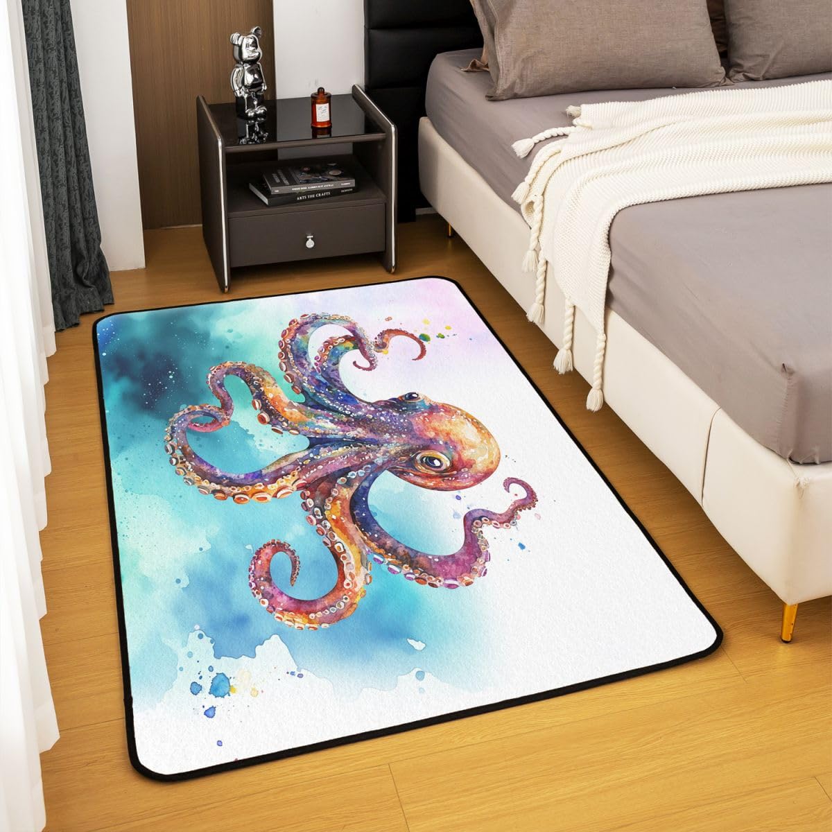 Homewish Oktopus Teppiche Wohnzimmer für Kinder Jugendliche Erwachsene Meeresleben Ozeantier Rug Pflegeleicht Ombre Lila Oktopus Teppich 150x200 Tentakel Carpet Living Room