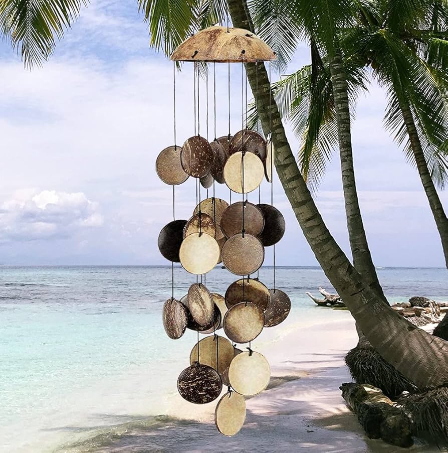 Amazon.co.jp: ココナッツシェル ウィンドチャイム アウトドア 癒しの