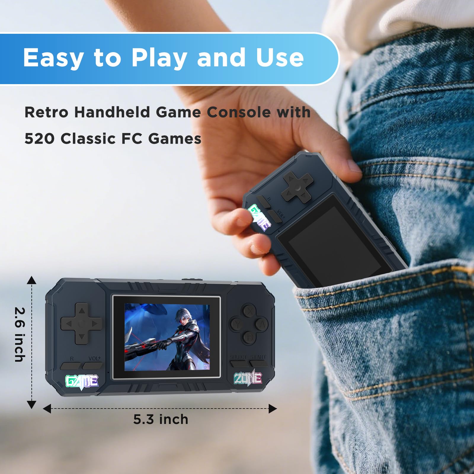 Console di gioco portatile, videogiochi retrò, lettore di gioco portatile, videogiochi retrò 520 precaricati (blu)