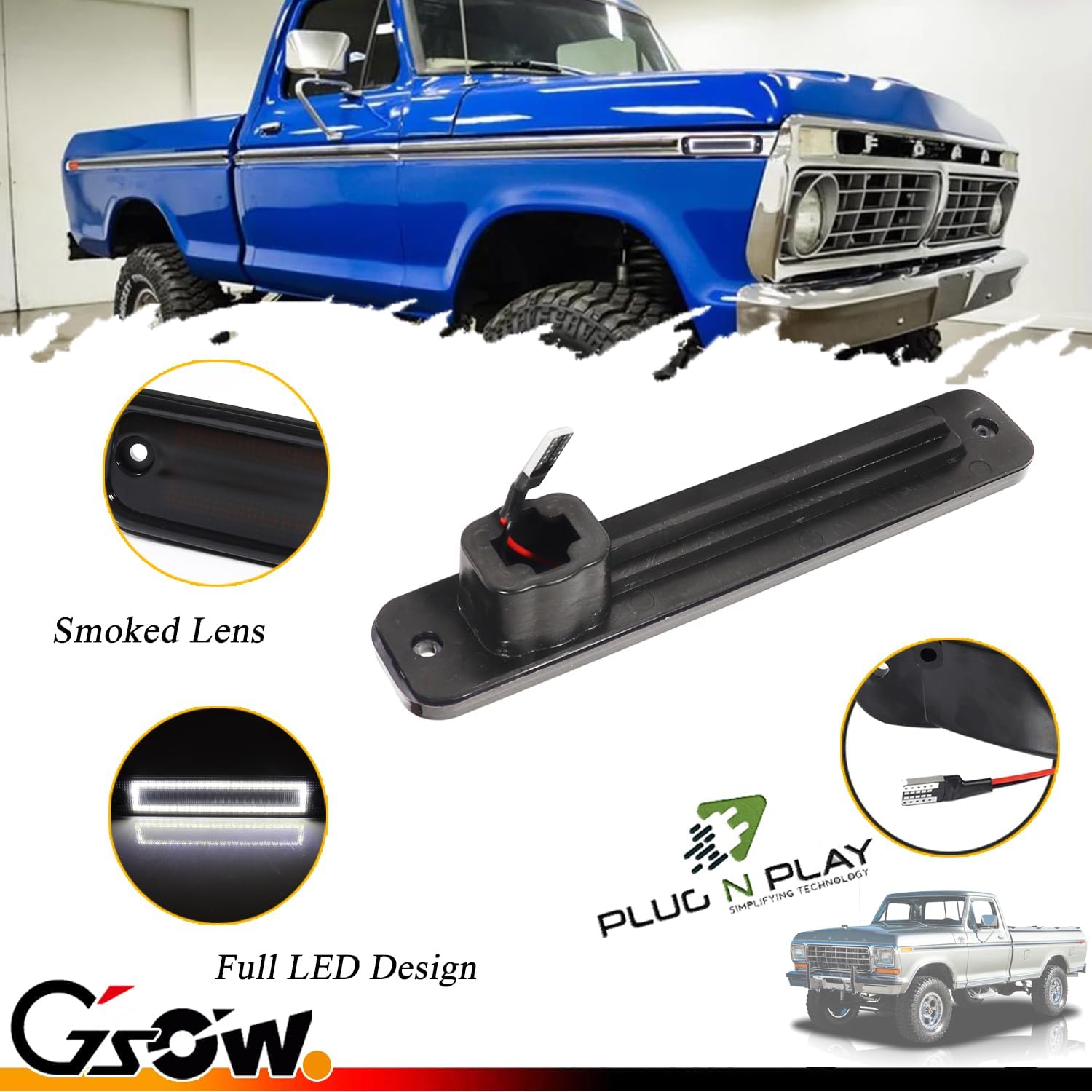 2 PCS White LED Side Marker Light for 1973-1979 F'ord F100 F150 F250 F350, 1975-1991 E100 E150 E250 E350, Smoked Lens Front Rear Side Fender Lamps, OEM Replacement Sidemarker Light