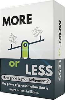 More or Less First Edition Card Game - How Good Is Your Judgement? 2 Players + | Ulitmate Gift for Him or Her | Travel Card Game for Family, Kids, Teens & Adults | Play Anywhere | Age 12+