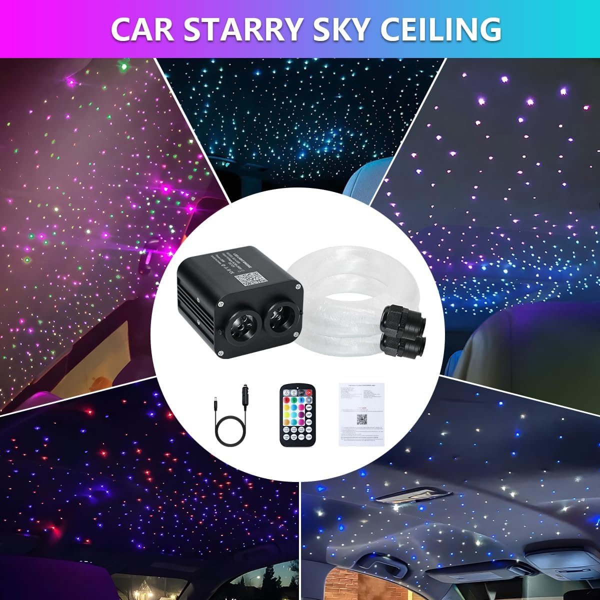 Starlight Headliner Kit,Twinkle + Music Sync Dual Color Fiber Optic Star Ceiling Lights with APP Remote Control, RGBW Star Lights for Car/Home Ceiling Decor, 1000pcs 9.8ft