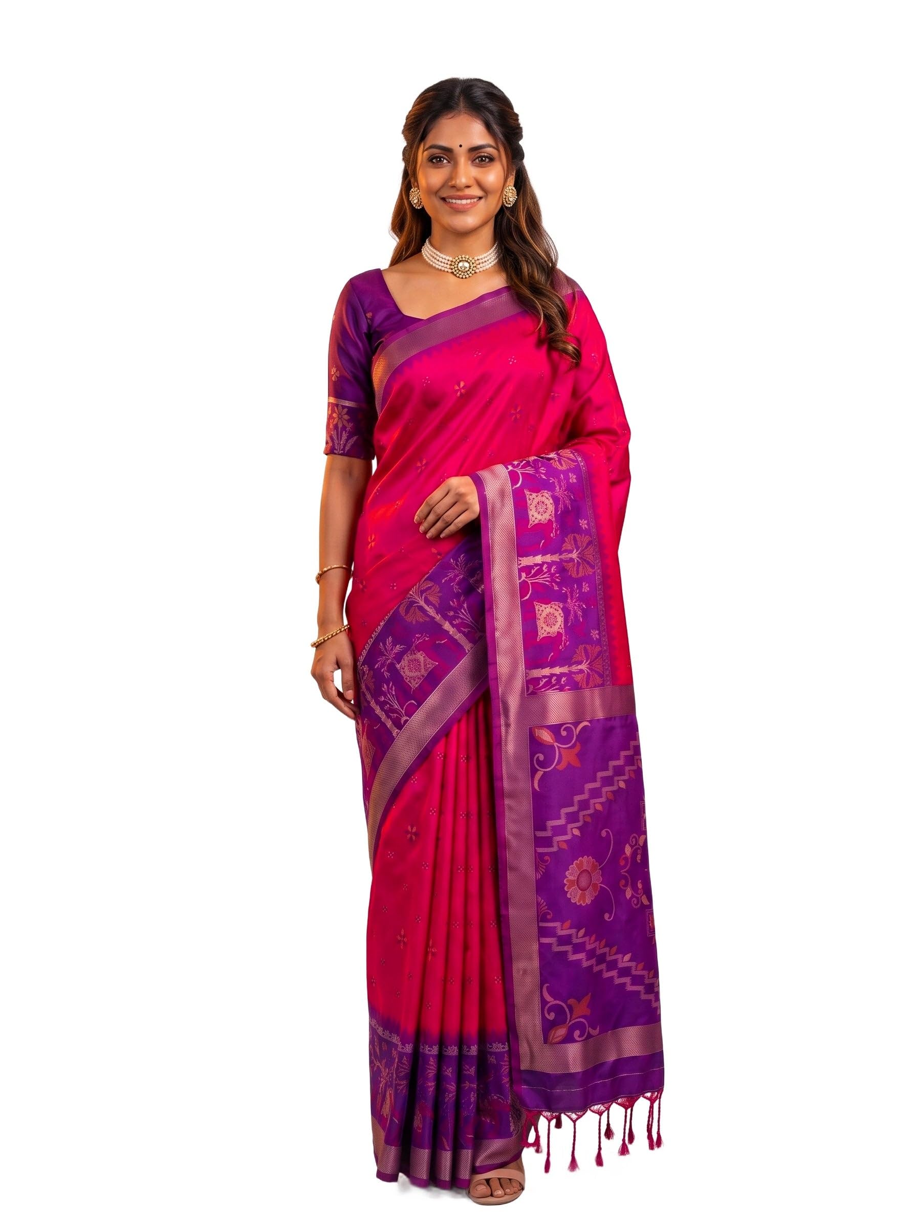 mimosa Women's Rani Art Silk Pochampally Saree (Unstitched Blouse) | Zari Woven | 6.2 Mtrs-picture-35