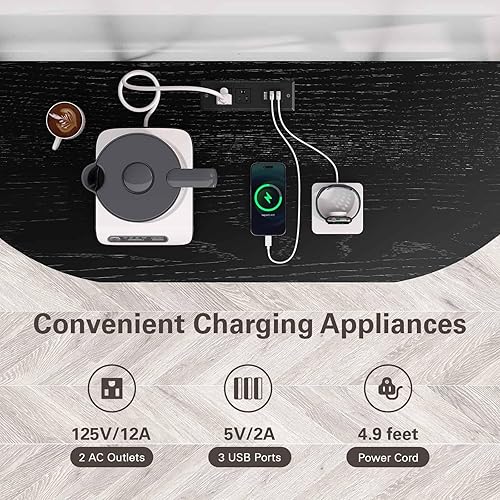 Miniatura 5 de Zarler Carrito de bar con toma de corriente fácil de montar, gabinete de bar LED para el hogar, para licor, 47.3 pulgadas de largo x 15.8 pulgadas