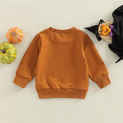 Miniatura 6 de Adobabirl Sudadera de cuello redondo con parche de calabaza para bebé, niña, niño, Halloween, ropa de otoño