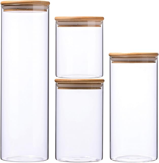 High Borosilicate Glass Cylinder Airtight Food Storage Container Canister Jar with Lid (set of 4)