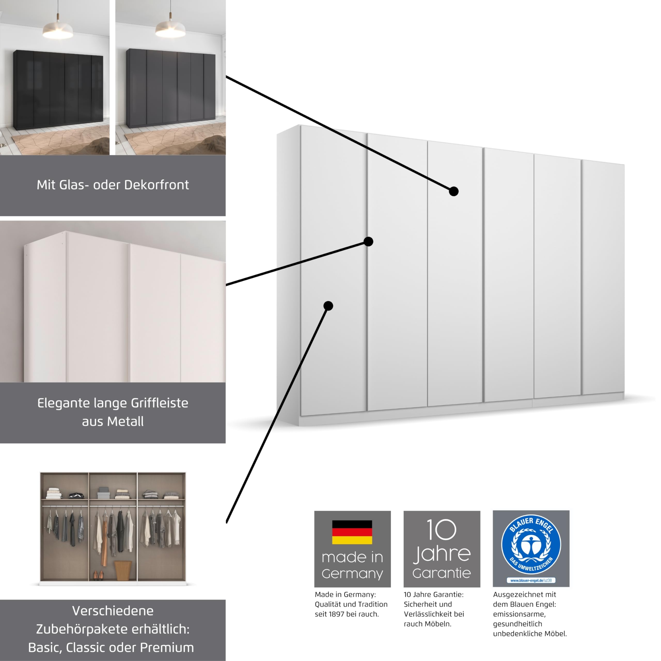 Rauch Möbel MONOSTAR, Kleiderschrank, Farbe Weiß, Breite 271 cm