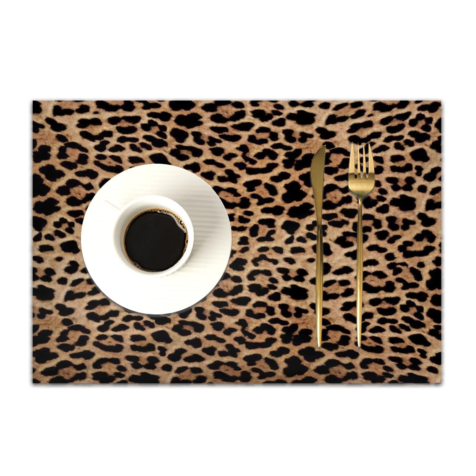 DASNK Table Mats Set of 4 Woven Vinyl Place Mats for Dinner Table Washable & Durable Indoor/Outdoor Use Table Accessories,Leopard skin pattern design for print seamless work,12x18in