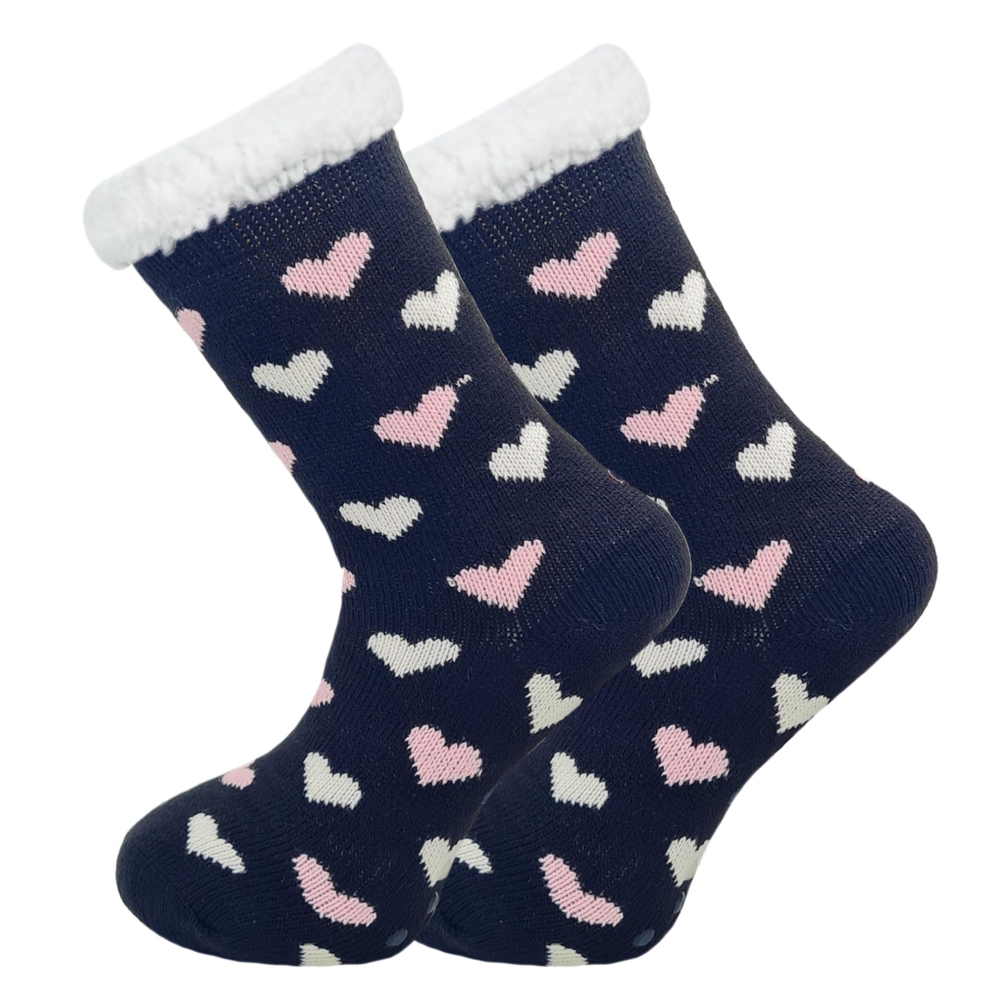 Sock-Tec Women's Black Thermal Socks 4.8 Tog Sherpa Fleece Lining Lounge Slipper Gripper Bed Socks Uk One Size 4-8 (Black)