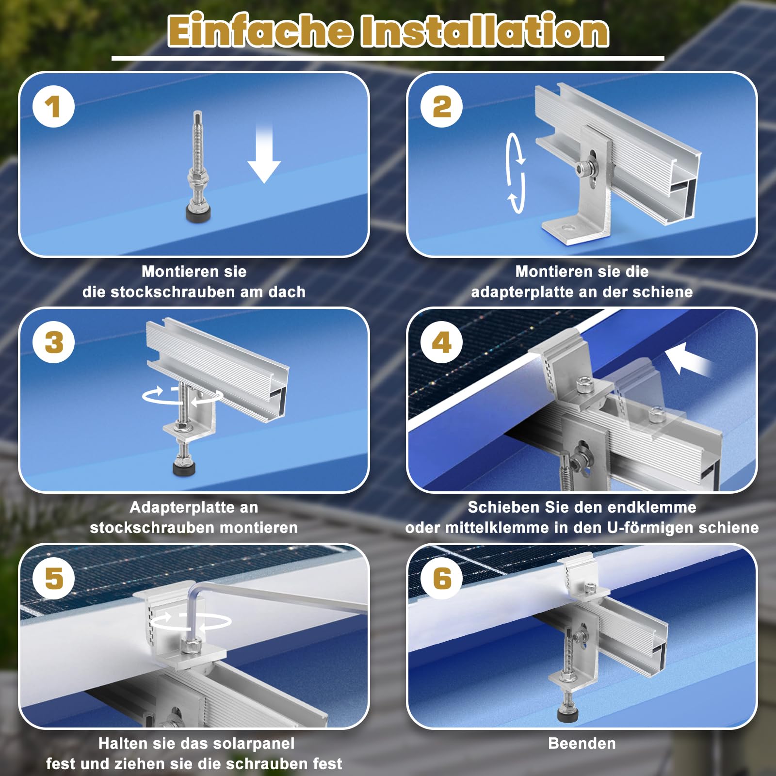 Solarmodul Halterung Set Für 2 Module, Geeignet Für Farbige Stahlziegeldächer, Blechdach, 200MM Alu Solar Halterung Anwendbar Solarmodule Dick 30-45mm, Verstellbar Solarpanel Halterung Set