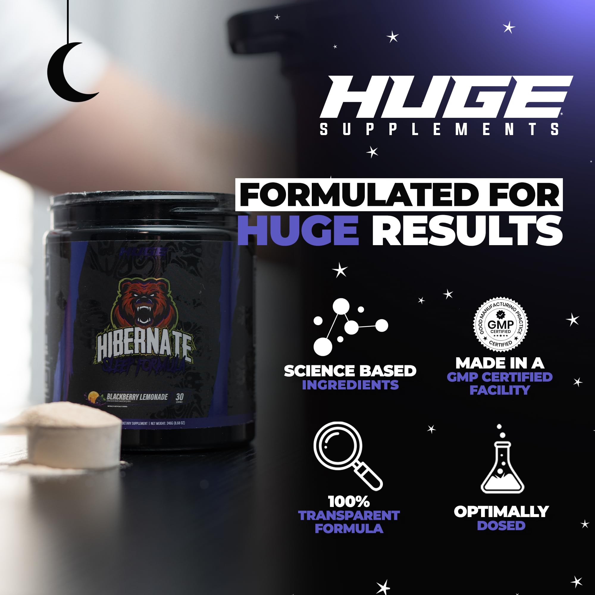 Hibernate Sleep Supplement, Complete & Optimally Dosed Sleep Recovery Formula, Relax & Unwind, Includes GABA, Valerian Root, Melatonin, 5-HTP & More (30 Servings) (BlackBerry Lemonade) — Amazon image 4