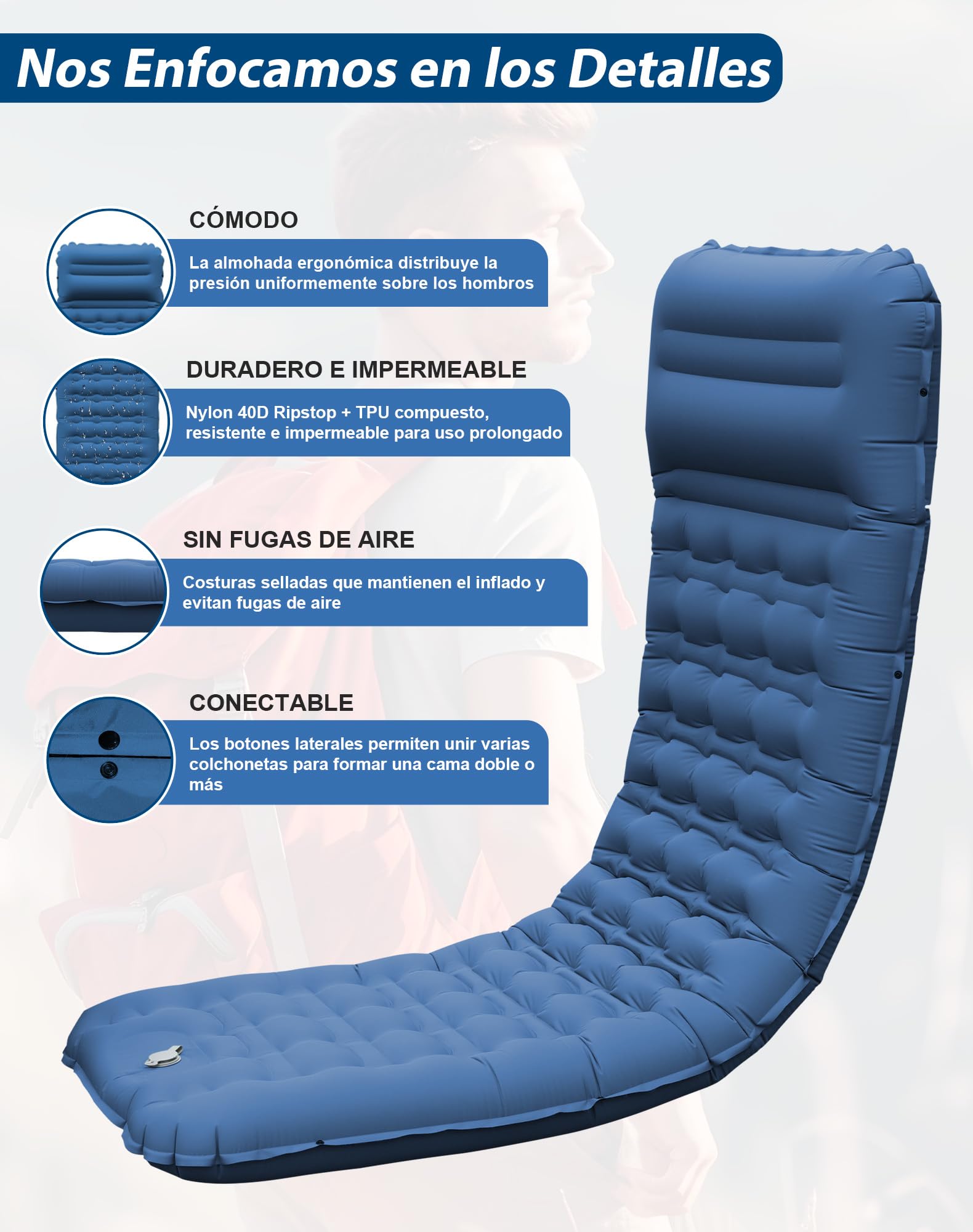 Esterilla Camping Hinchable 12cm, Colchón Trekking con Bomba de Pie y Almohada Integradas, Colchoneta Inflable Individual Ultraligero para Dormir, Tienda de Campaña, Acampada, Aire Libre