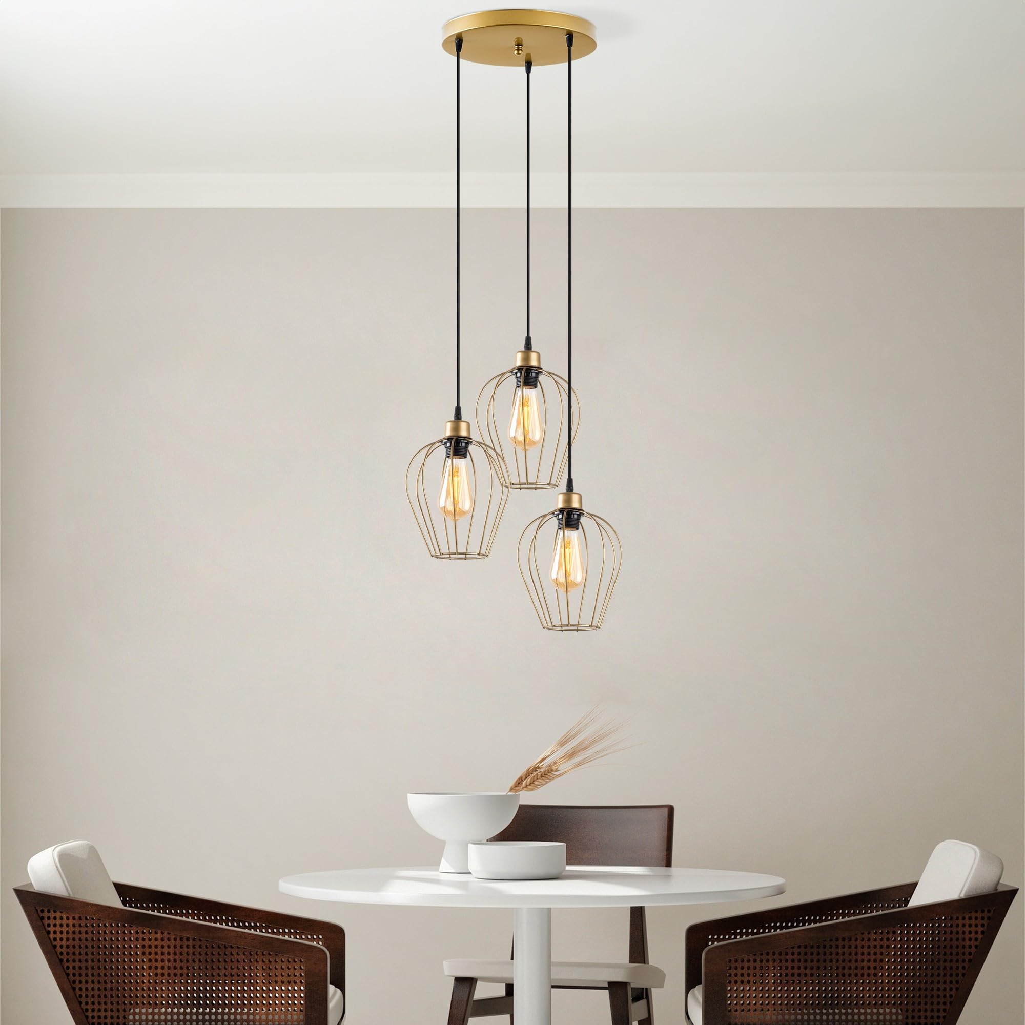 Lustre moderne doré Opviq réglable avec 3 ampoules E27 pour éclairage salon et séjour