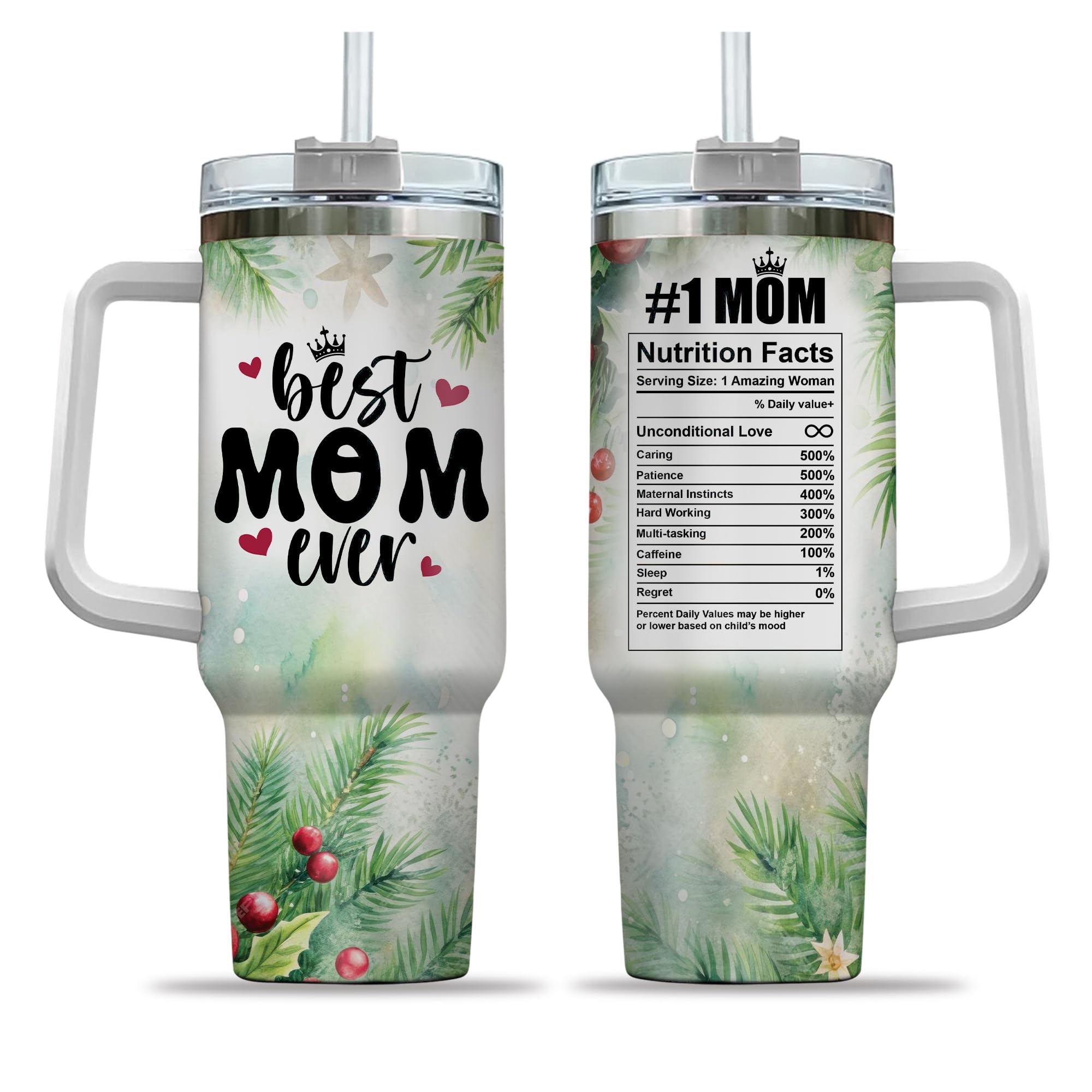 Sportyzen Mom Tumbler 40Oz With Handle & Straw - Inspirational Gifts for Women, Mom, Grandma - Birthday, Christmas Gifts