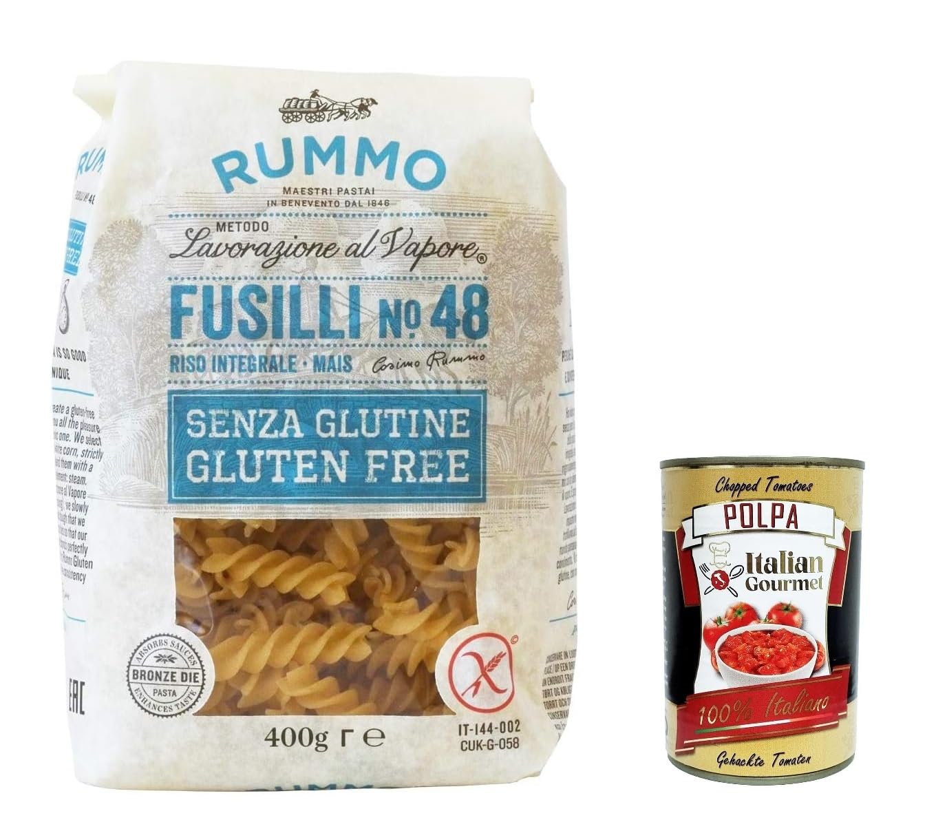 Italian Gourmet Pasta Fusilli senza glutine glutenfrei Nudeln 20 x 400g | Aus Mais und Reis, cottura al dente, ideale per primi piatti e Aufläufe, Gesamtnettogewicht 8 kg + Kostenlos Polpa 400g