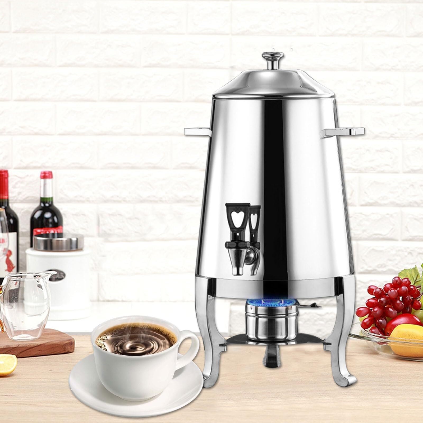Distributore di bevande calde, 13 l, in acciaio inox, dispenser per caffè, tè, latte, succhi di frutta, ideale per feste ed eventi, finitura argento
