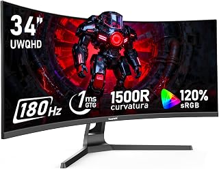 Gawfolk 34" Ultrawide Curved Gaming Monitor 180Hz 21:9 UWQHD 3440x1440 1500R 120% sRGB Adaptive Sync VESA Mountable