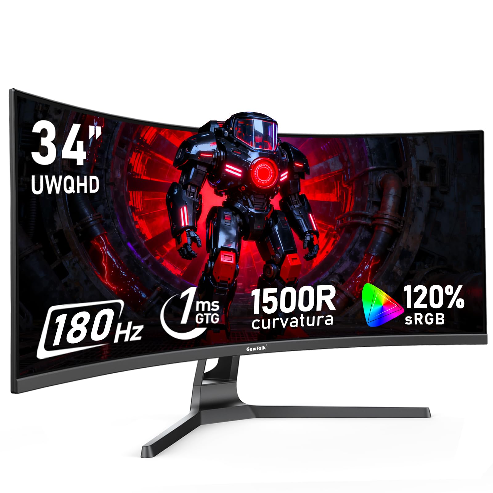 Gawfolk 34 Inch Ultrawide Curved 180Hz Gaming Computer Monitor 1500R PC Screen 21 9 UWQHD 3440x1440 120 sRGB