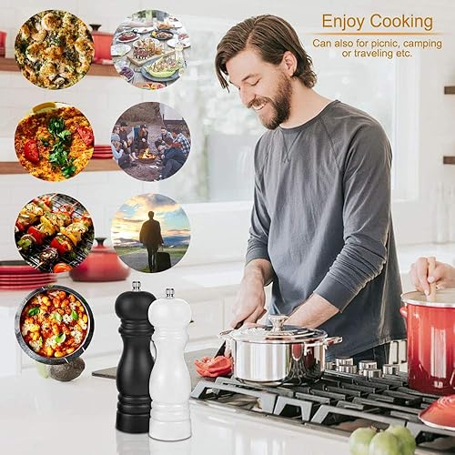 Miniatura 6 de Juego de 2 molinillo de sal y pimienta de alta calidad, salero de madera y pimienta con núcleo de cerámica, molinillo manual recargable de sal