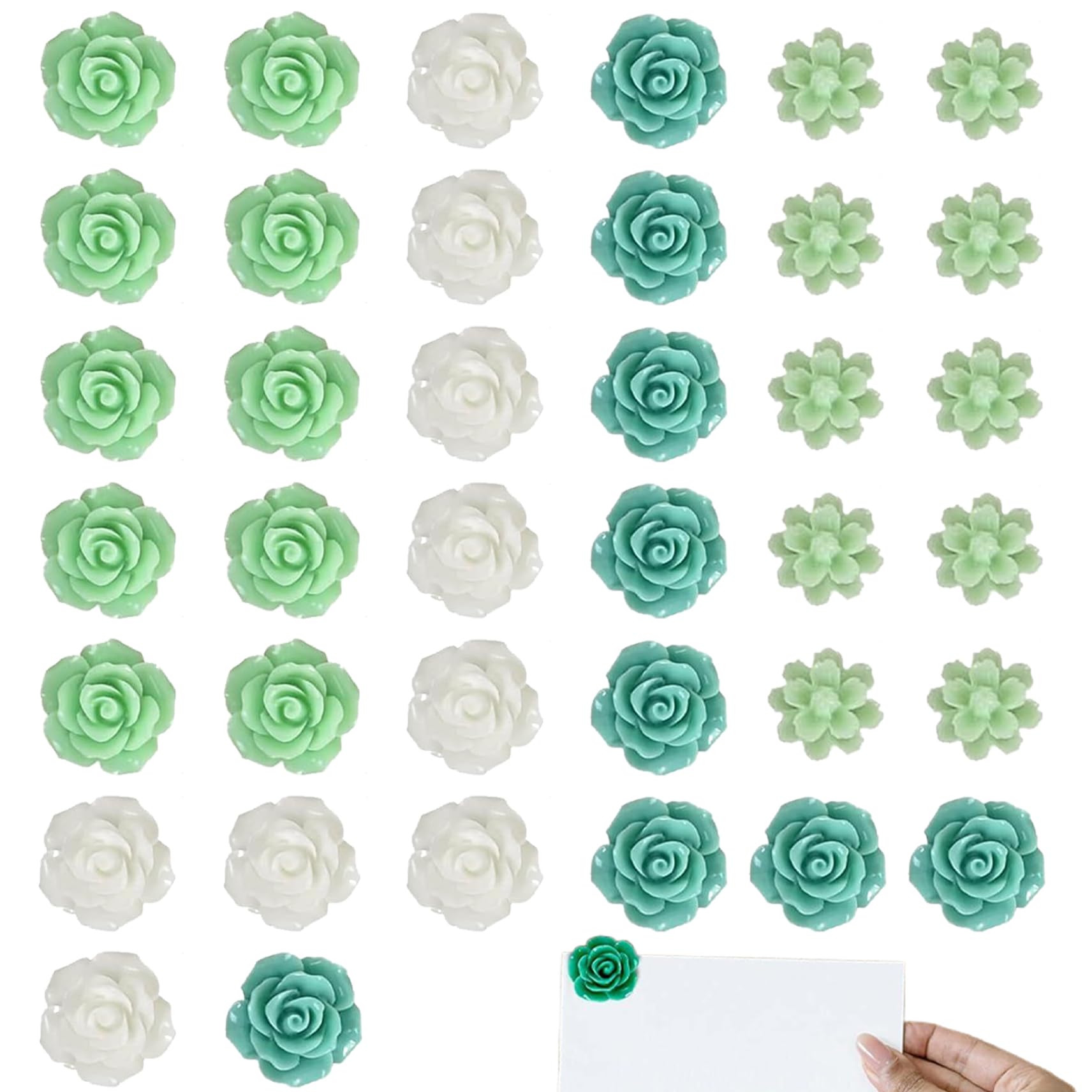 Chinchetas de flores de rosa verdes decorativas para oficina