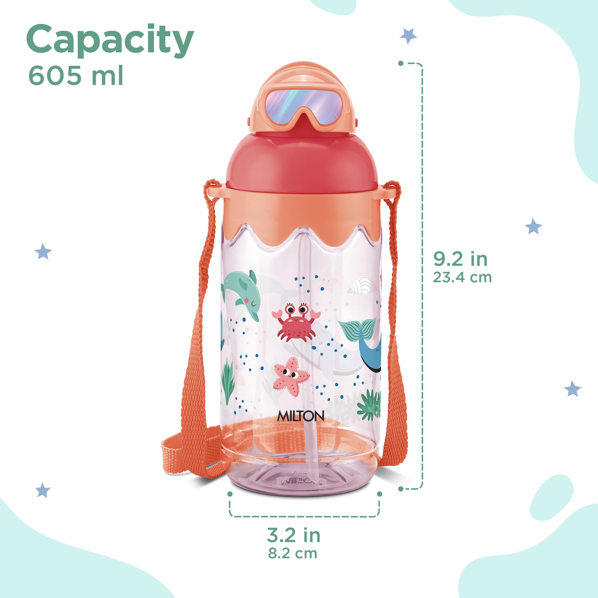 MILTON Sage 650 Sipper PET Water Bottle for School Kids | Food Grade & BPA Free | Leak Proof & Durable | Easy to Carry Loop | Ideal for Home, School & Office Use, 605 ml, Peach 4