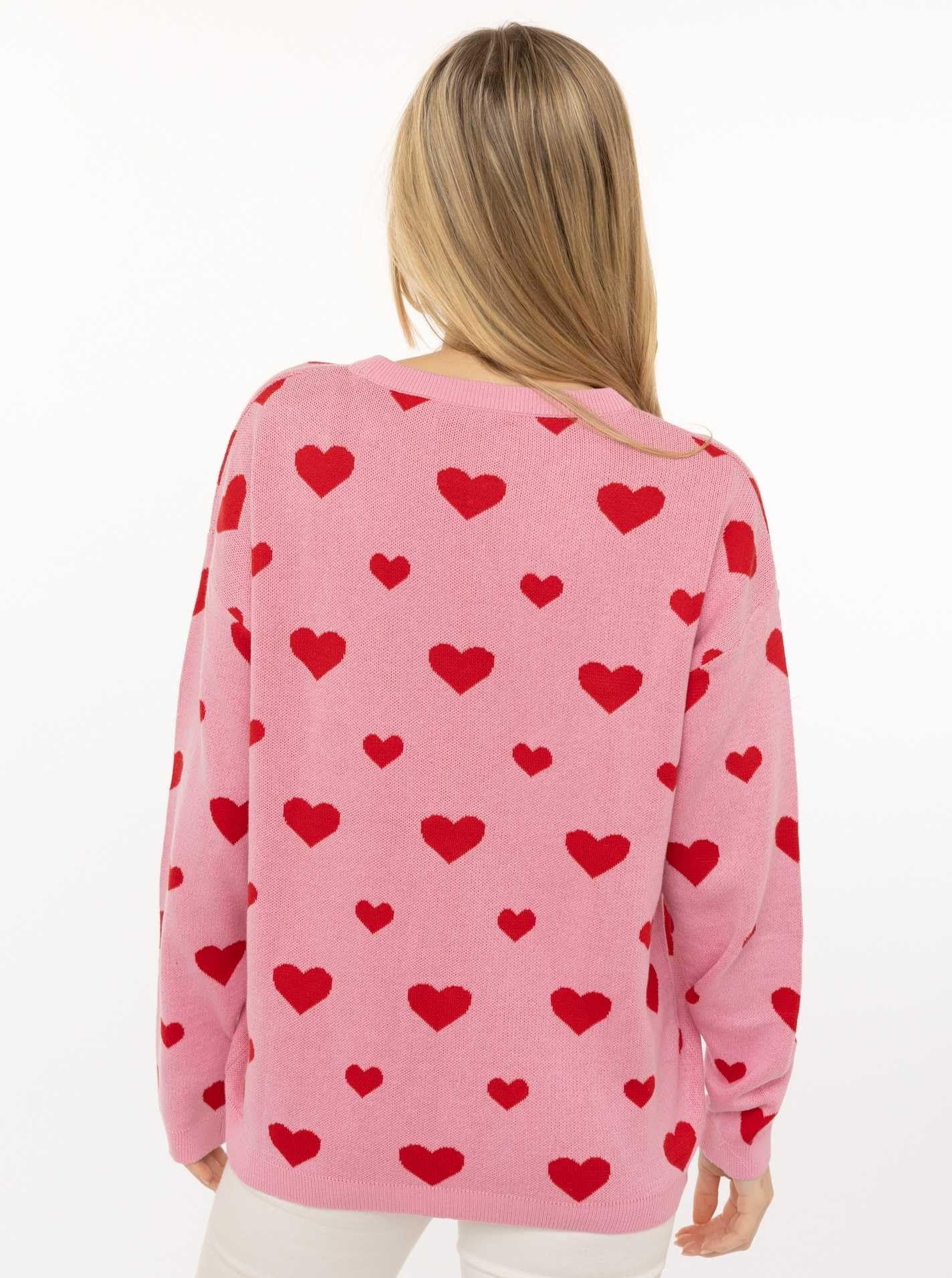 Zwillingsherz Damen Pullover – Sweater mit Herz Print– 100% Baumwolle – Weicher Strickpullover – Stylisch für Alltag, Herbst & Winter