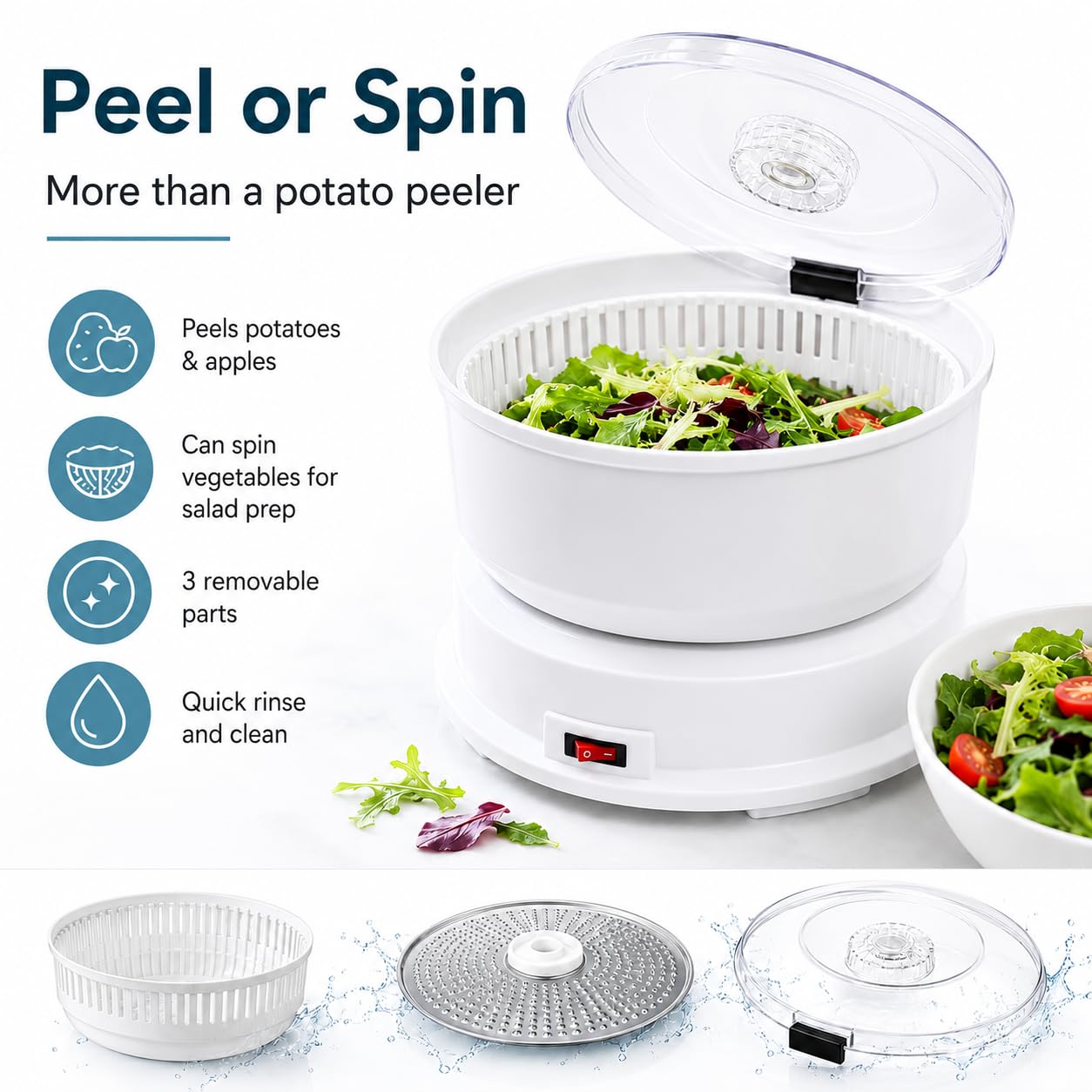 Éplucheur électrique de pommes de terre 1 kg avec fonctionnement automatique One-Touch