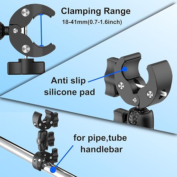 Dual Clamp Motorcycle Camera Mount Kit Compatible for Insta360 X5-X | Heavy-Duty Dual Motorcycle Clamp Mount compatible for Insta360 X5-X for Bike ATV UTV Boat riding video recording(No Stick)