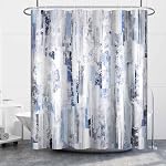 Boho Rideau de douche pour salle de bain Résumé Gris Bleu Aquarelle Rideau de Douche Set avec Crochets Art Contemporain Brosses Tissu imperméable Rideaux de douche 72x72inches