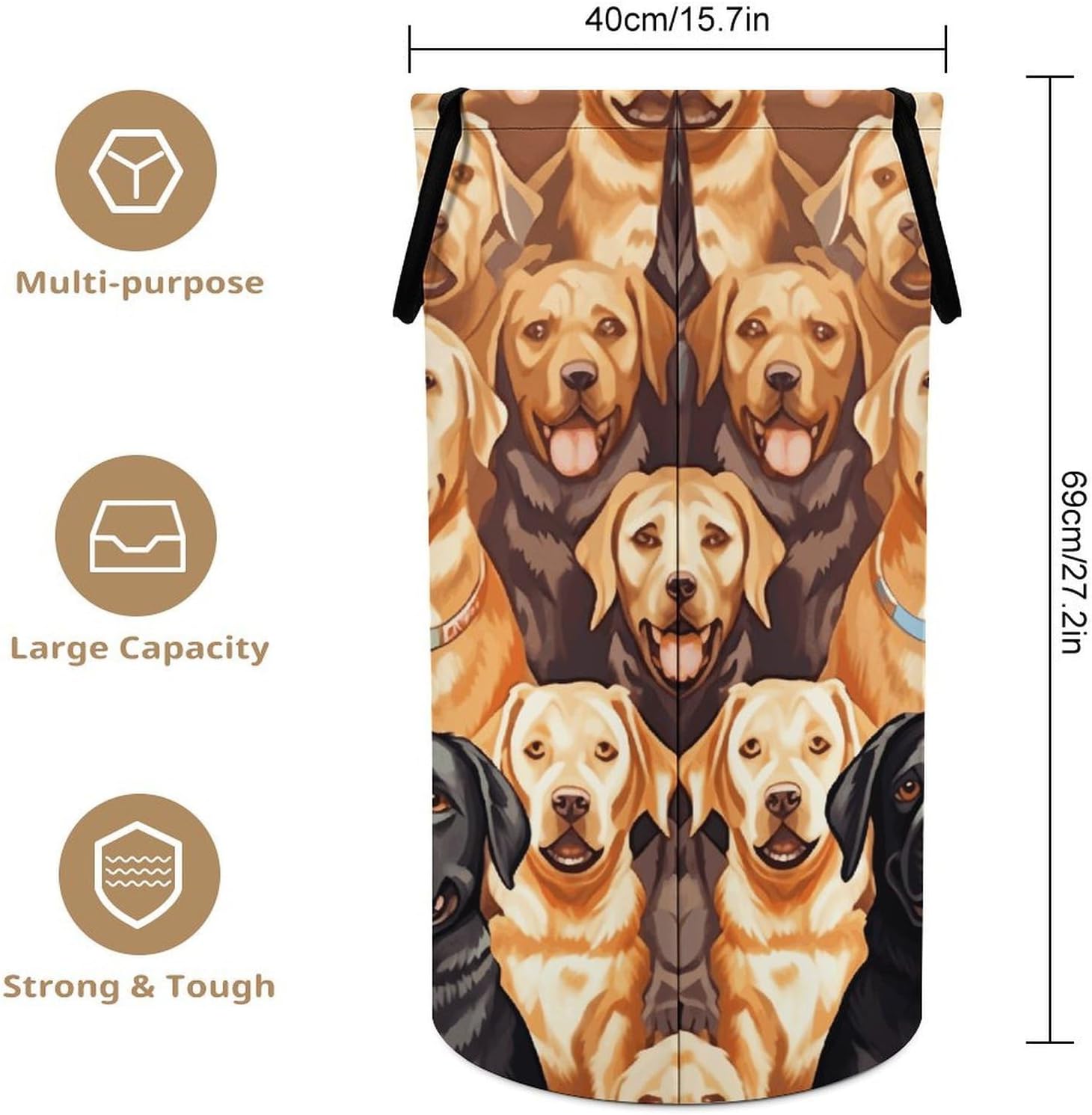 Large Laundry Basket Collapsible Dirty Clothes Basket with Carry Handles Portable Waterproof Freestanding Labrador Retriever Dogs Laundry Hamper for Bathroom Bedroom Laundryroom Dorms 86L