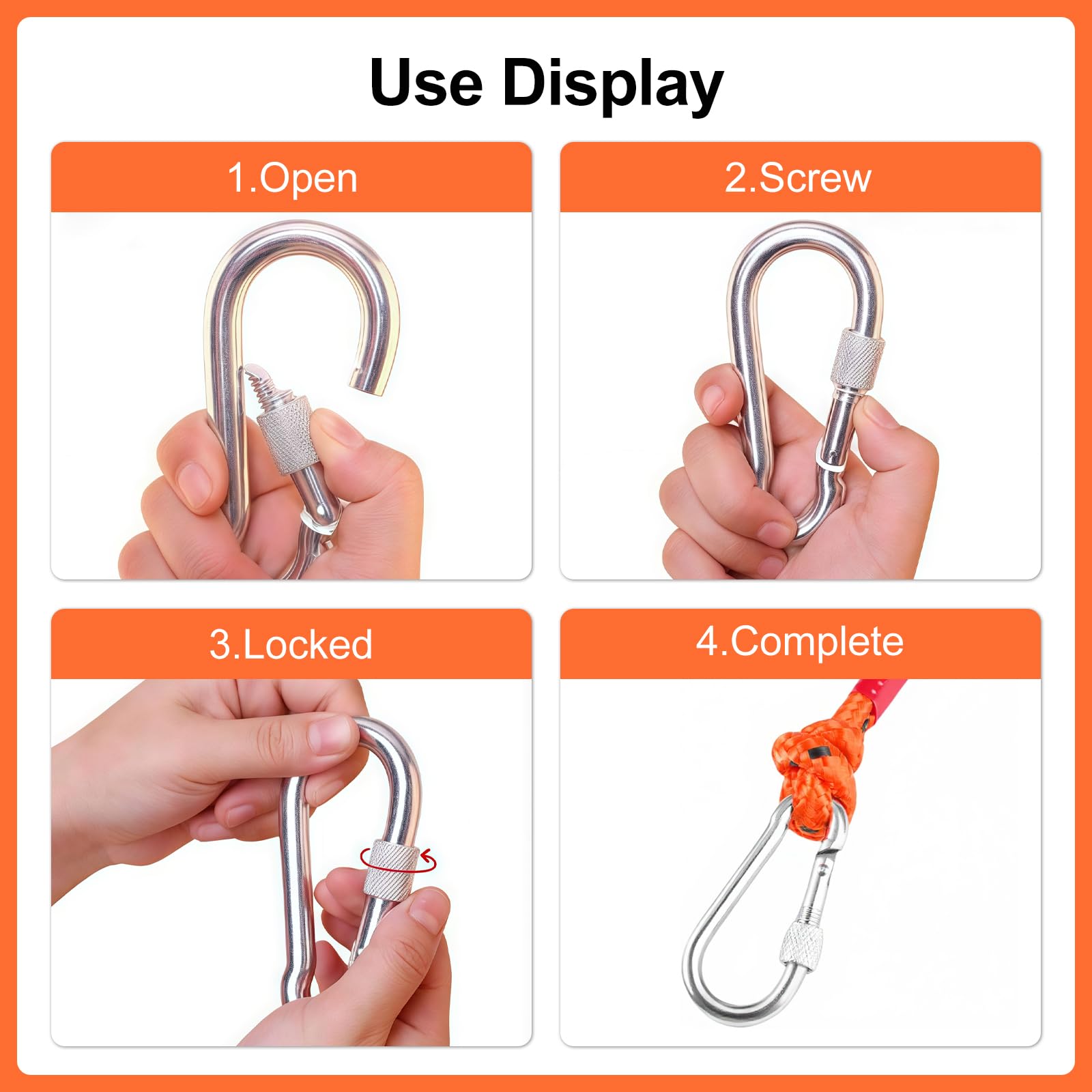Corde En Nylon Tressé 10 Mètres - 8 Mm De Diamètre, Avec 2 Mousquetons, Pour Camping, Jardin, Bricolage (orange)