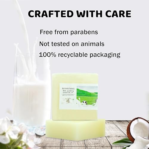 Miniatura 8 de yoniagood Paquete de 3 barras de jabón de leche de cabra natural para cara y cuerpo, barra de jabón de leche hecha a mano con aceite de coco, jabón