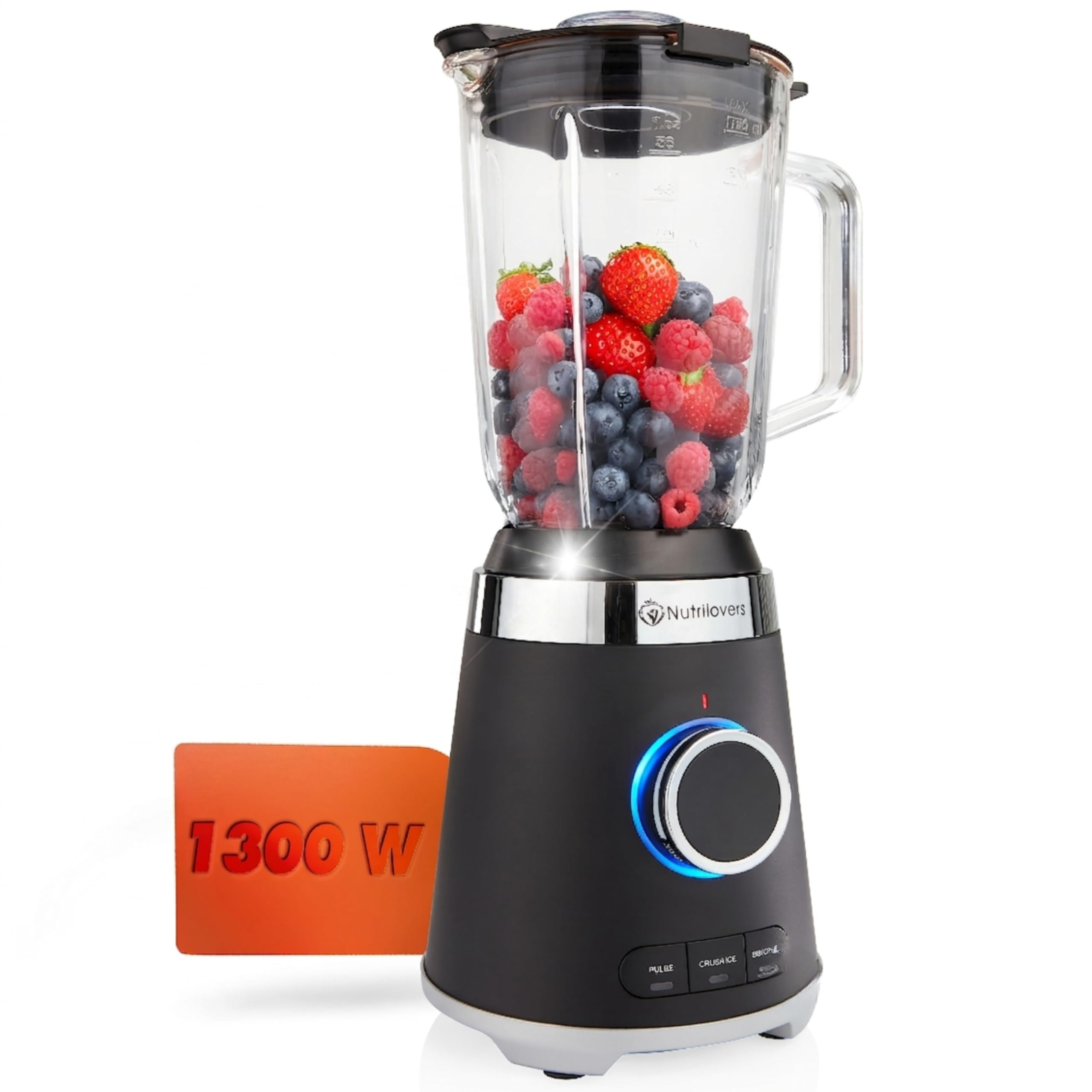 Nutrilovers Batidora de Vaso con Jarra de Cristal, 1300W, 1.3L, Sin BPA | Cristal