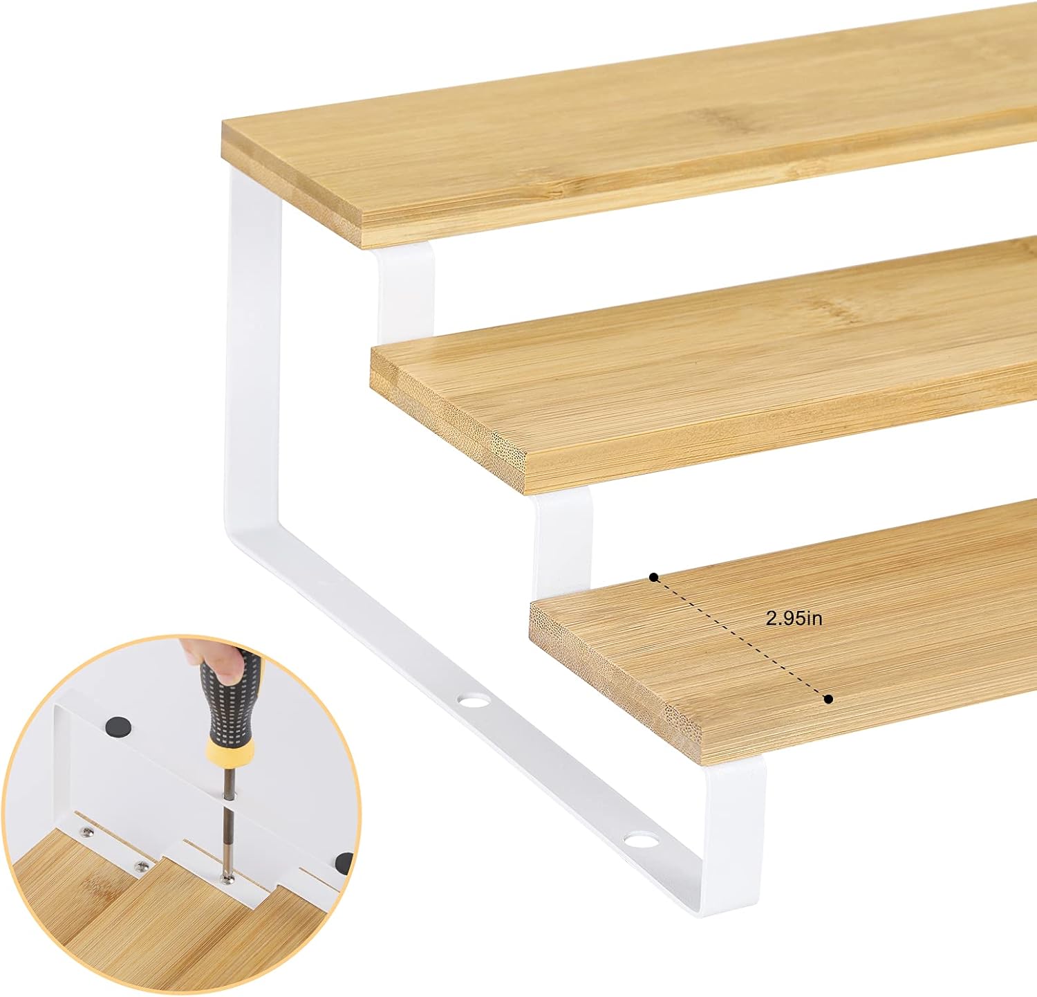 MOOACE Spice Rack Organizer for Cabinet, 3 Tier Expandable Seasoning Shelf Spice Storage Holder, Organizer for Kitchen Cabinet, Pantry or Countertop, Set of 2, White and Natural