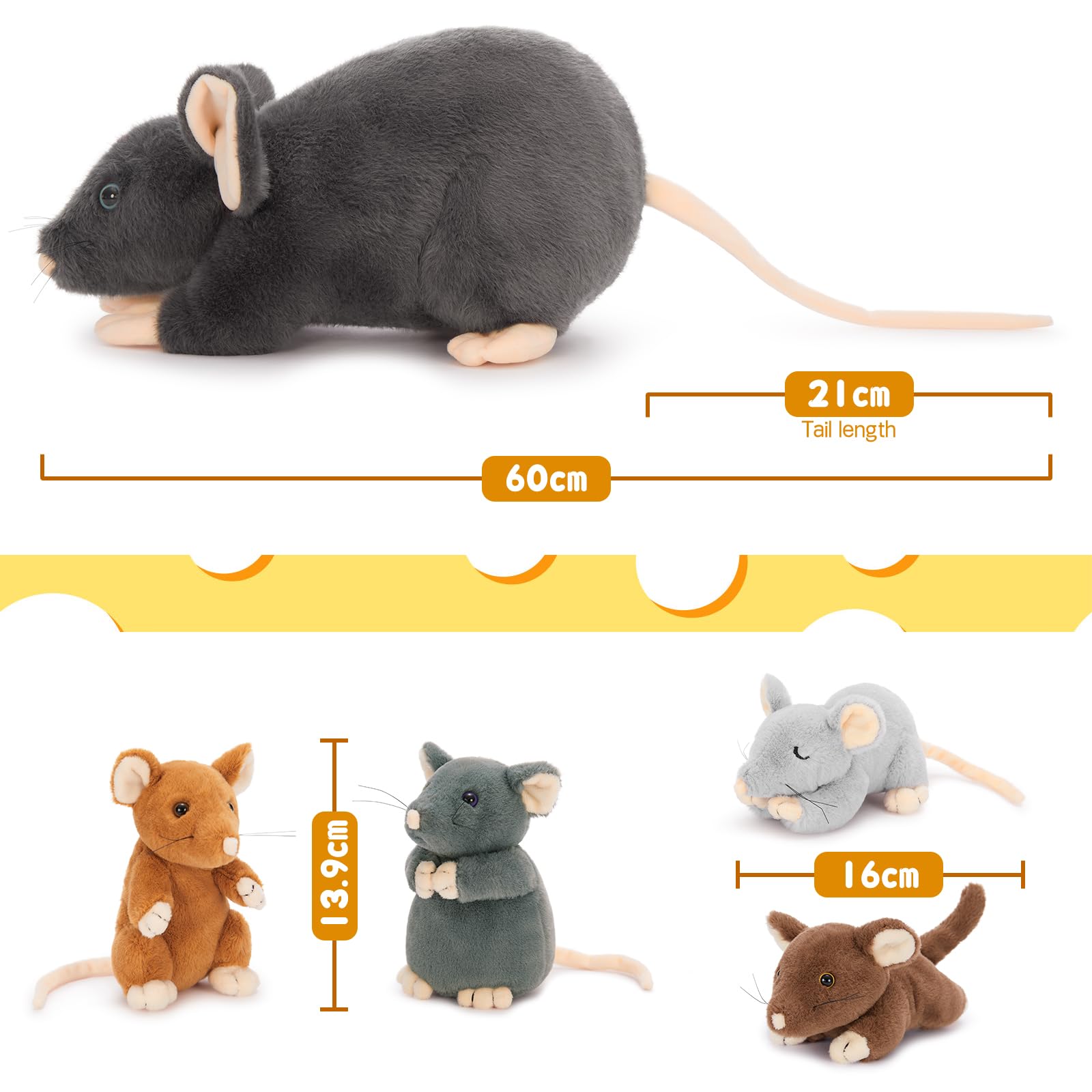 MorisMos Duża pluszowa mysz XXL, 40 cm, dla mam z 4 Kawaii, realistyczne, gigantyczne pluszaki, miękki prezent na Boże Narodzenie dla dzieci