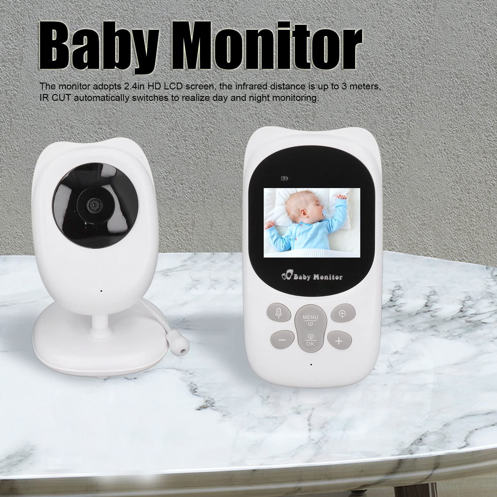 Baby Monitor, Schermo LCD HD da 2,4 Pollici Induzione a Infrarossi Citofono Bidirezionale Baby Camera Monltor, Funzione Musicale Visualizzazione Della Temperatura Ottica Infantile Baby Monitor(UE)