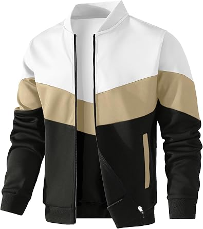 HYPESTFIT Men's Lightweight Jacket Casual Bomber Jacket Colour Block Varsity Coat
