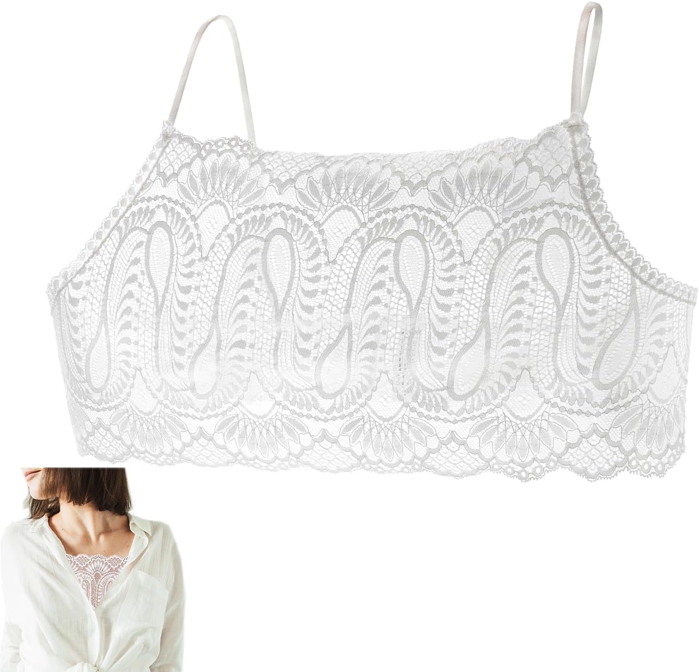 Adjustable Modesty Panel Cleavage Cover Women's Lace Bralettes Camisole Tops Undershirt Mock Cami for Low Neckline