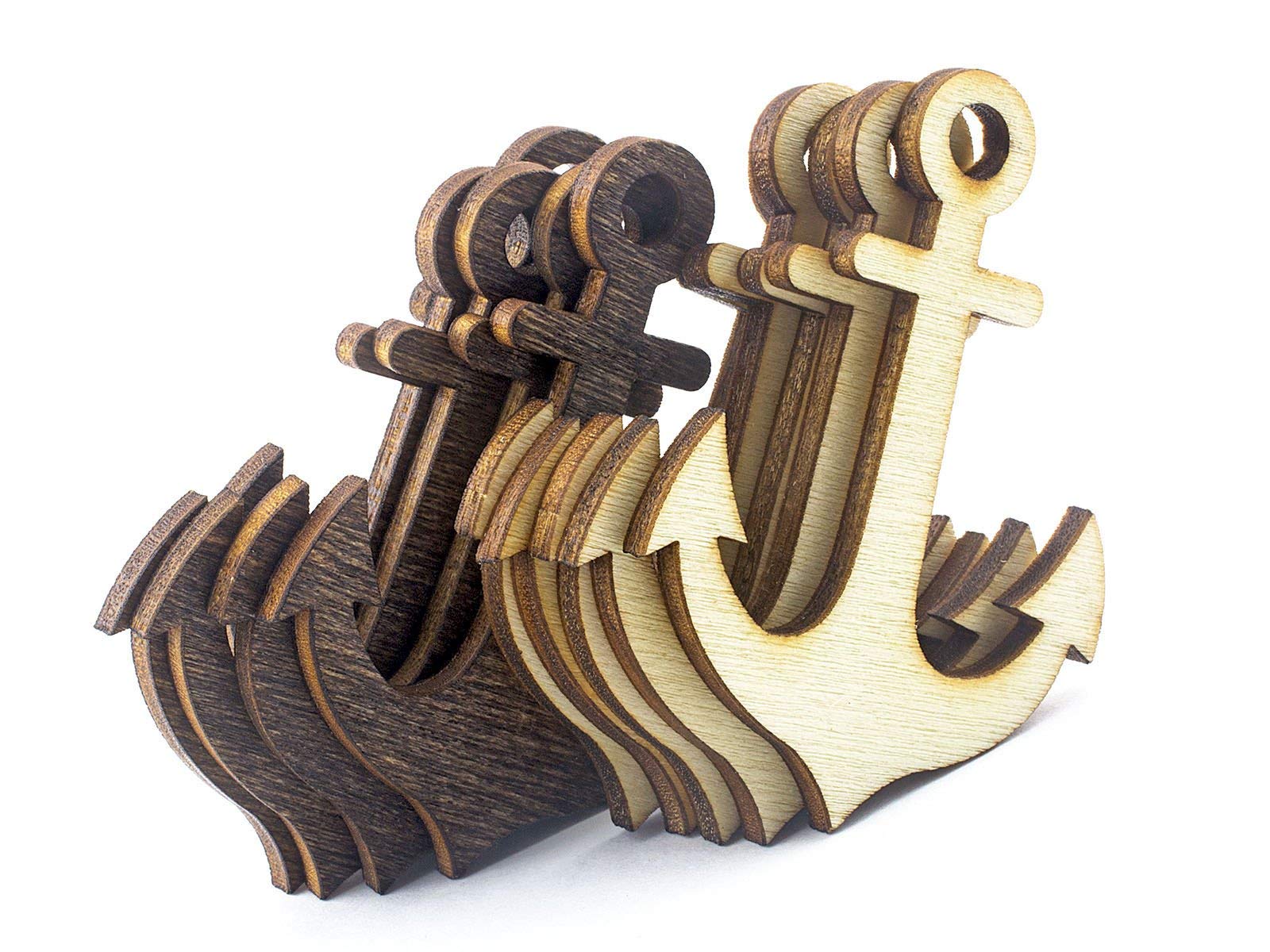 Summer-Ray Mixed Colour 20Pcs Laser Cut Wooden Veneer Anchor Scrapbooking Embellishment (, 4 Inches)