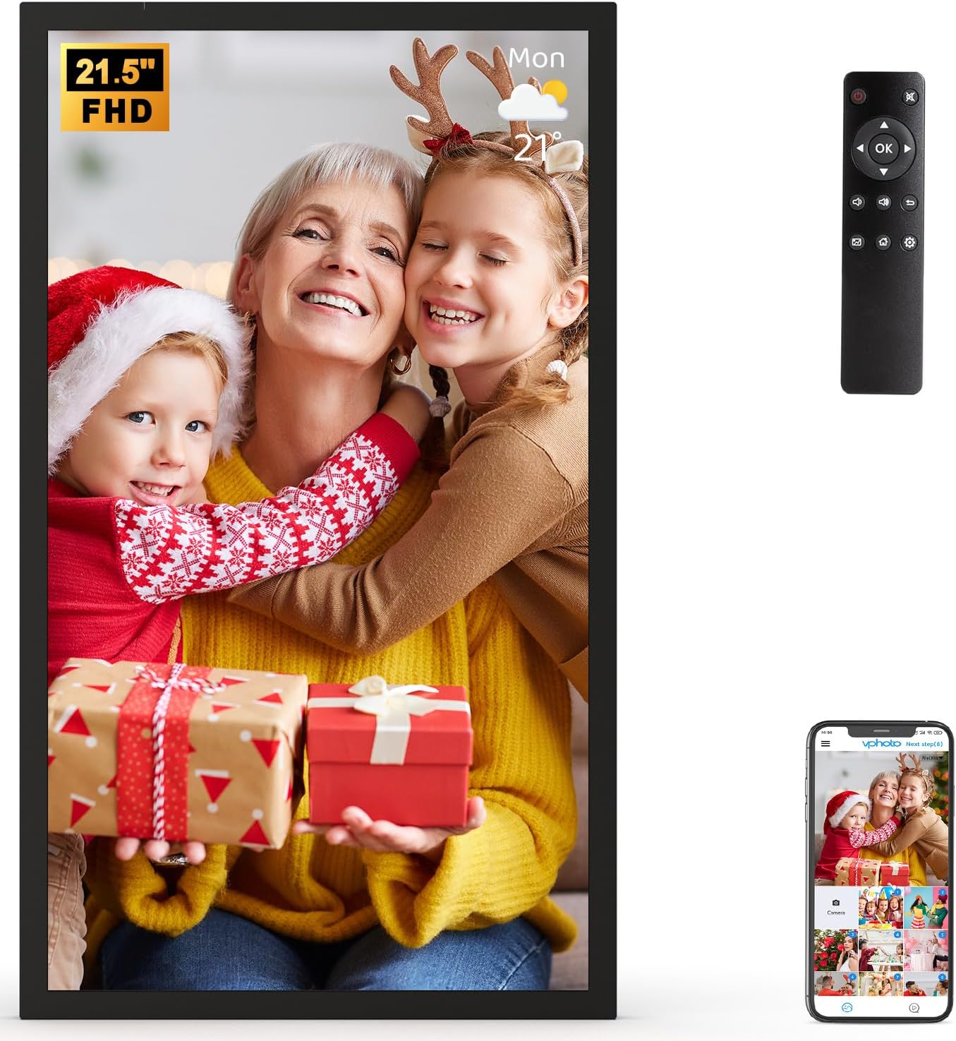 Large Digital Picture Frame 21.5-inch Smart Photo Frame- 2.4 5G WiFi Picture Frame Supports Smartphone Screen Mirroring, Easy to Share Photos Via App, Email, Light Sensor, Best Gifts for Grandparents