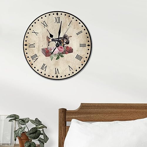 Vista 124 de Relojes de pared de madera para máquina de coser de flores, relojes sin marco, 10 pulgadas, brillante, silencioso, sin tictac, funciona