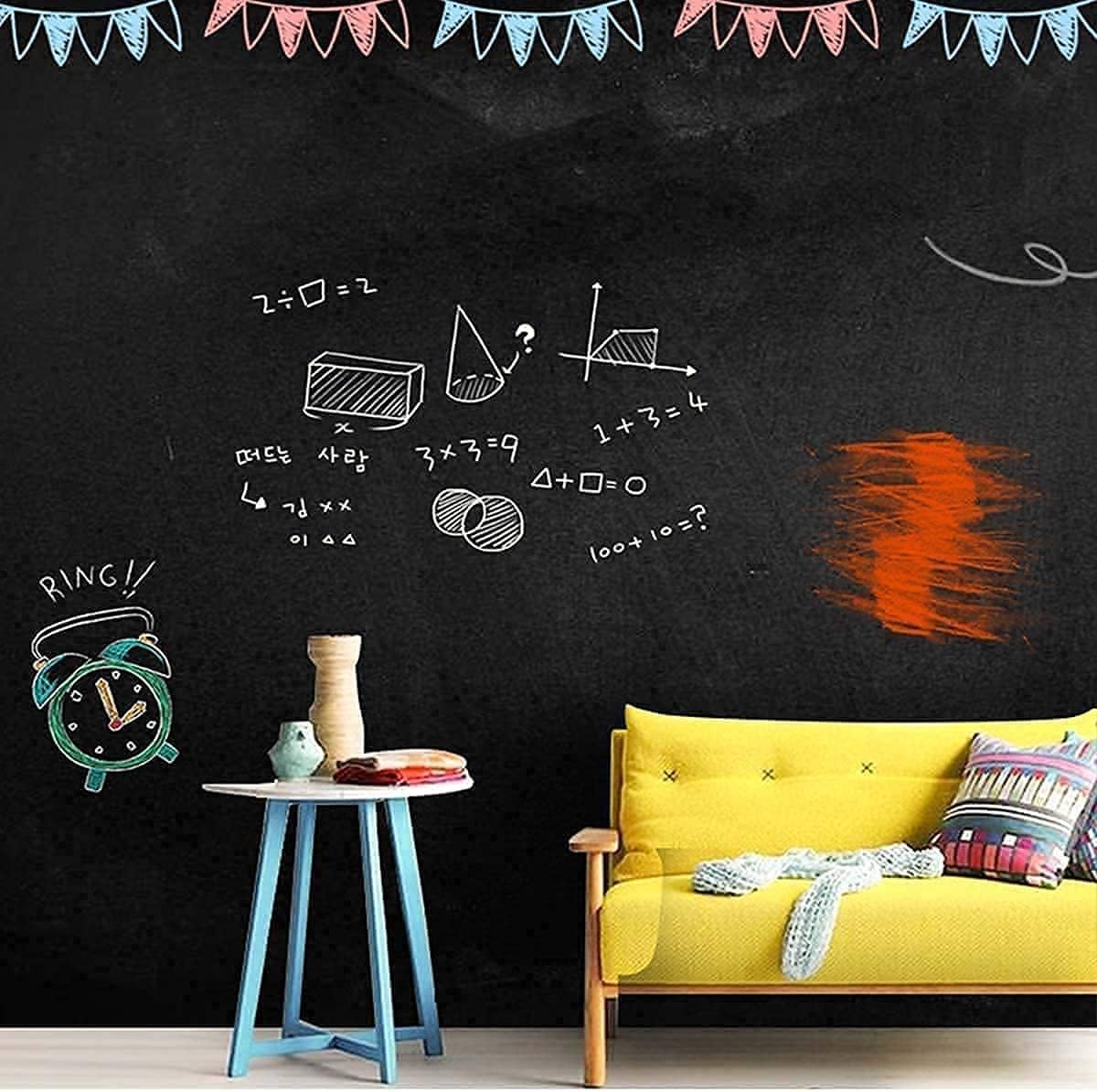 Kshavi Adhesive Board Sticker, Chalk Board Paper Roll Peel & Stick Removable Self Adhesive Poster Paper Vinyl Wall Decal Poster with 5 Chalk Sticks (Black) 2