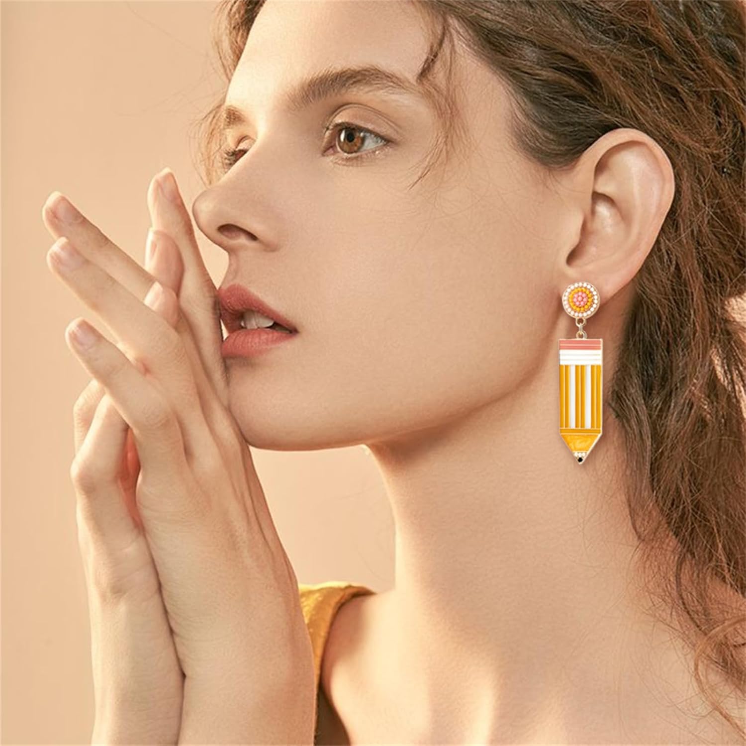 Teacher Earrings for Women Sparkling Rhinestone Beaded Drop Earrings Rainbow Book Pencil Earrings Colorful Teacher Appreciation Jewelry Gift - Image 2