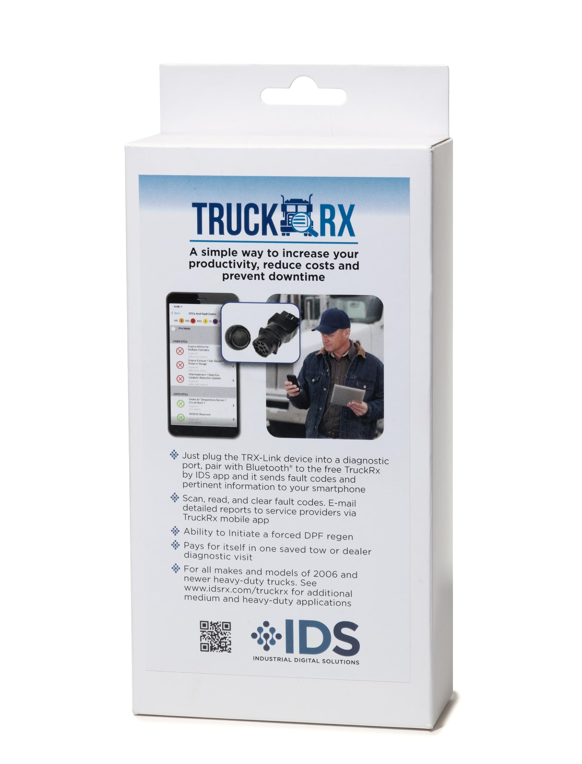 TruckRx Fault Code Scanner Diagnostic Tool All Makes and Models of Heavy-Duty Trucks with DPF Regen Capability and Access to Repair Information iOS & Android Compatible