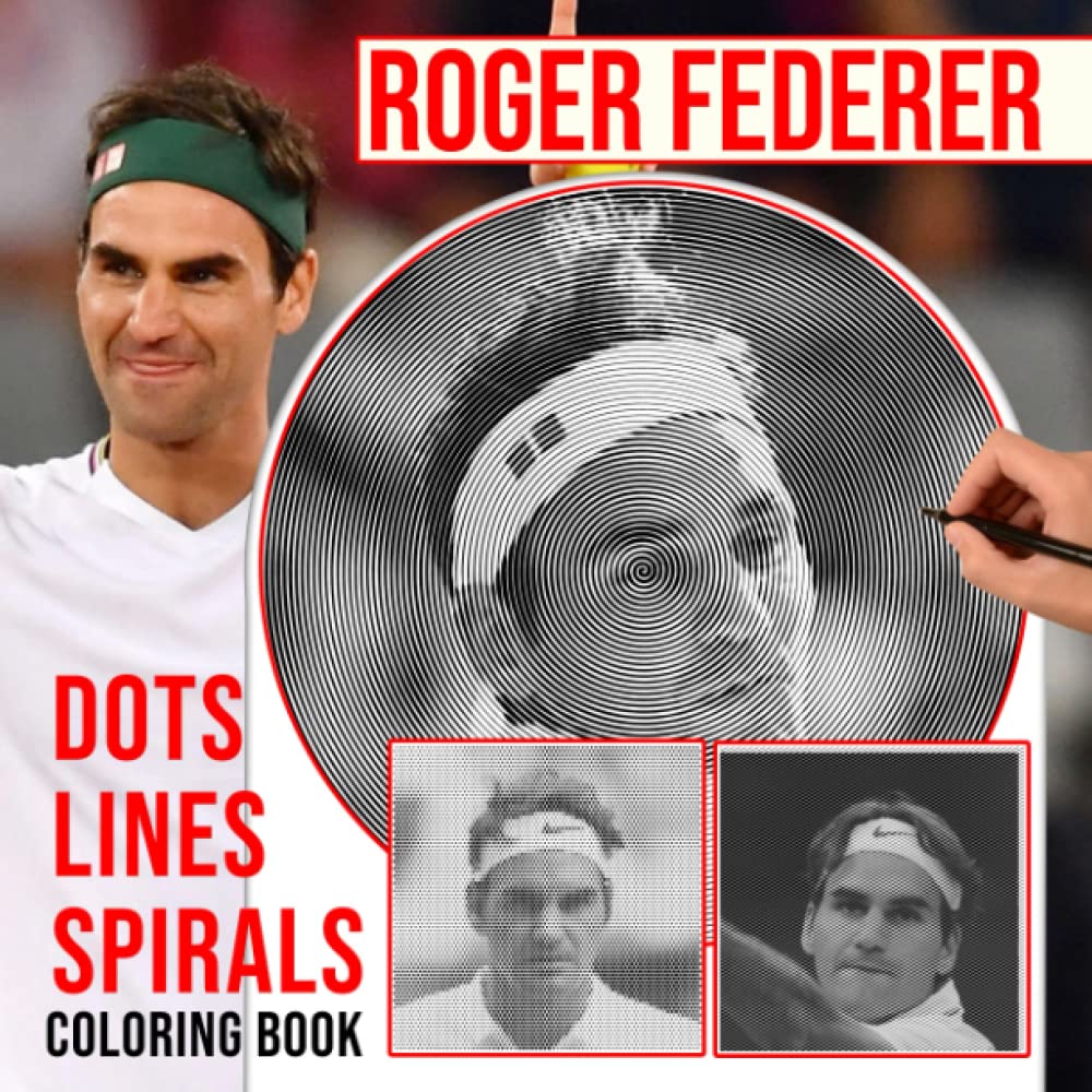 Livre coloriage Roger Federer pour vaincre le stress grâce aux spirales de dessin tennis