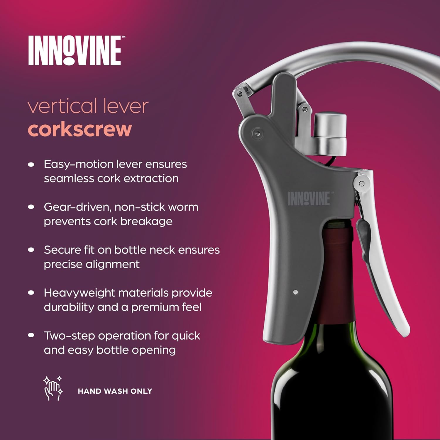 Innovine Vertical Lever Corkscrew and Adjustable Wine Aerator Pourer Gift Set, Wine Bottle Opener and Aerator for Red and White Wines, Home Bar, Housewarming and Wedding Gifts, Set of 2, Graphite