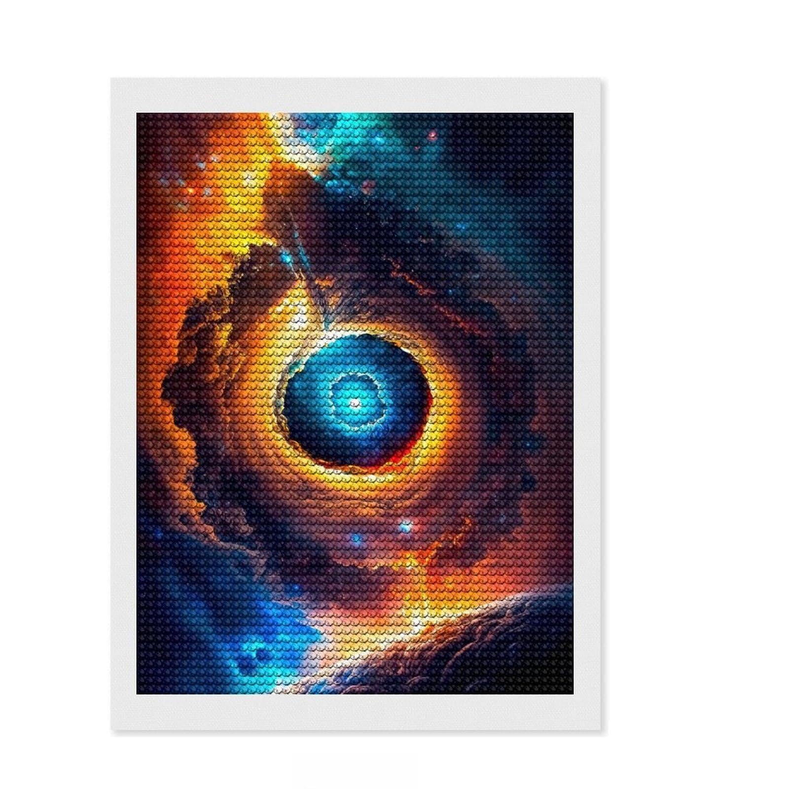 Junmoney Black Hole Yellow Diamond Art Canvas 12"x16", Satisfying Creative Project, Sparkling Round Gems, Stress Relief Craft, Office Decor