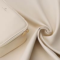 Vista 3 de Pocmimut Bolsa de maquillaje, bolsa de cosméticos grande 2 en 1 con soporte para cepillos, bolsa de aseo de viaje y organizador de tocador para Beige